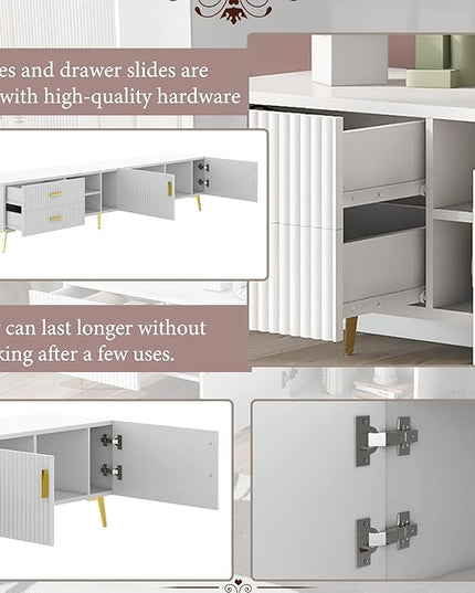 NicBex TV Stand for 75+ Inch TV Modern TV Media Console Table with 5 Champagne Legs and Versatile Storage,Entertainment Center with Storage for Living Room,Bedroom,70.9 Inch,White - LeafyLoom
