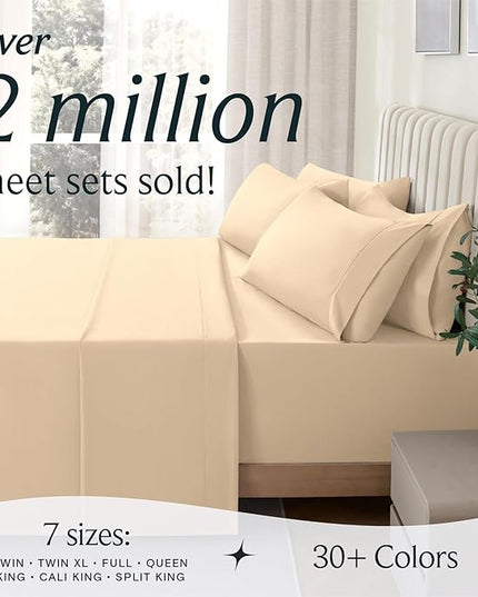 LuxClub 7 PC Split King Sheet Set, Breathable Luxury Bed Sheets, Deep Pockets 18" Eco Friendly Wrinkle Free Cooling Sheets Machine Washable Hotel Bedding Silky Soft - Yellow Split King - LeafyLoom