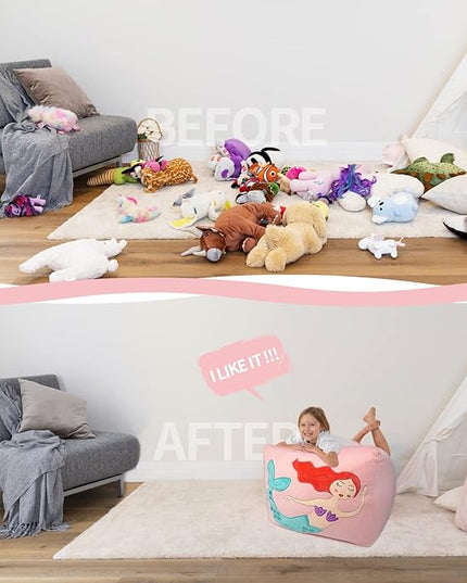 Aubliss Unicorn Stuffed Animal Storage Bean Bag Chair for Kids, Velvet Extra Soft Beanbag Chairs Cover, X-Large Stuffable Zipper Bean Bag for Organizing Plush Toys Girls Bedroom Decor, Pink - LeafyLoom