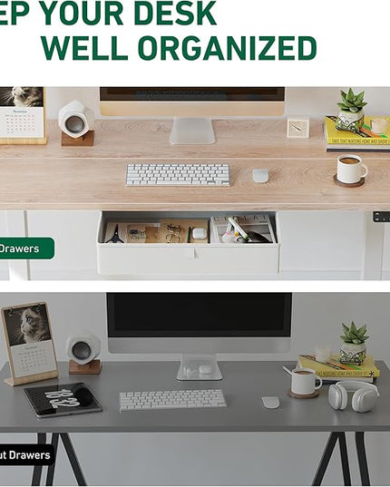 FEZIBO 55 x 24 Inches Standing Desk with Drawer, Adjustable Height Electric Stand up Desk with Storage, Sit Stand Home Office Desk, Ergonomic Computer Desk, Maple - LeafyLoom