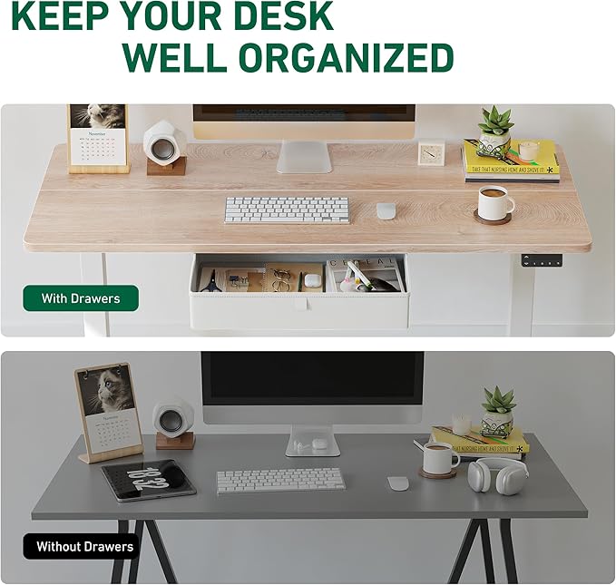 FEZIBO 55 x 24 Inches Standing Desk with Drawer, Adjustable Height Electric Stand up Desk with Storage, Sit Stand Home Office Desk, Ergonomic Computer Desk, Maple - LeafyLoom