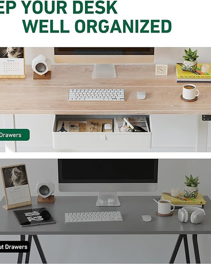 FEZIBO 63 x 24 Inches Standing Desk with Drawer, Adjustable Height Electric Stand up Desk with Storage, Sit Stand Home Office Desk, Ergonomic Computer Desk, Maple - LeafyLoom