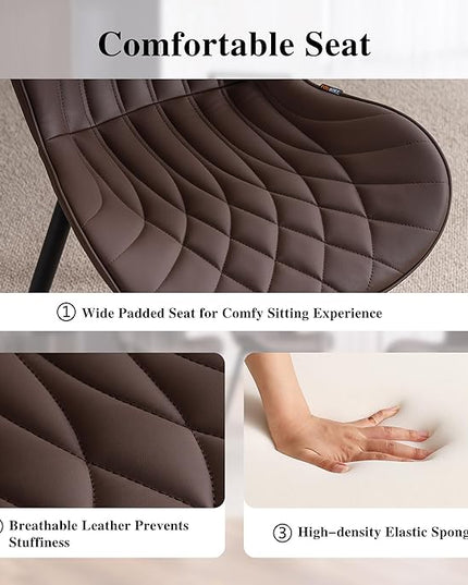 YOUNIKE Dining Chairs Set of 2, Upholstered Leather Dining Room Chairs, Modern Kitchen Chairs Living Room Bedroom Side Chairs with Wide Curved Back and Adjustable Metal Legs, Espresso Brown - LeafyLoom