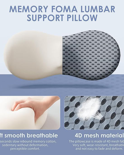 Lumbar Support Pillow, Memory Foam Back Support Pillow for Office Chair, Car Seat, Gaming Chair, Recliner and Bed, Neo Cushion for Low Back Pain Relief (Mesh, Gray) - LeafyLoom