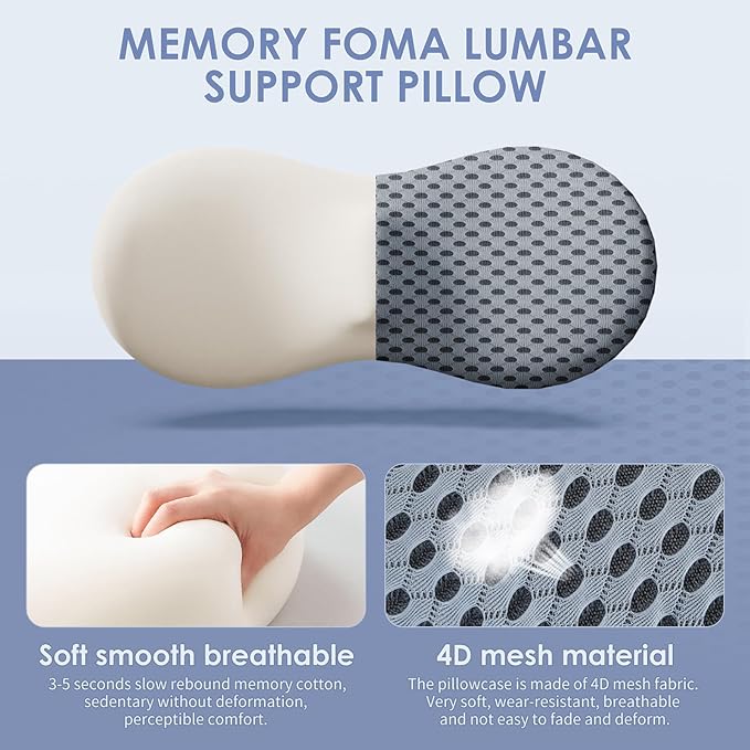 Lumbar Support Pillow, Memory Foam Back Support Pillow for Office Chair, Car Seat, Gaming Chair, Recliner and Bed, Neo Cushion for Low Back Pain Relief (Mesh, Gray) - LeafyLoom