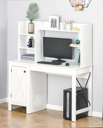 HOMCOM Farmhouse Computer Desk with Hutch and Cabinet, Home office Desk with Storage, for Study, White - LeafyLoom
