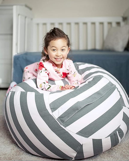 Wekapo Stuffed Animal Storage Bean Bag Chair Cover for Kids | Stuffable Zipper Beanbag for Organizing Children Plush Toys Large Premium Cotton Canvas (Gray, XX-Large) - LeafyLoom