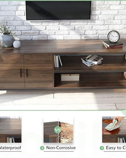 Novilla Retro Farmhouse TV Stand for TVs up to 65 Inches, Living Room Entertainment Center for Flat/Curved Screen, 58 Inches, Walnut - LeafyLoom