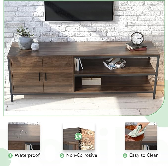 Novilla Retro Farmhouse TV Stand for TVs up to 65 Inches, Living Room Entertainment Center for Flat/Curved Screen, 58 Inches, Walnut - LeafyLoom