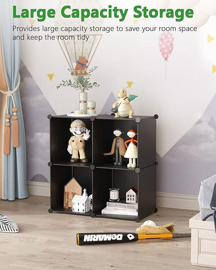 C&AHOME Cube Storage Organizer, 4-Cube Shelves Units, Closet Cabinet, DIY Plastic Modular Book Shelf, Ideal for Bedroom, Living Room, Office, 24.8" L x 12.4" W x 24.8" H Black SHS04A - LeafyLoom