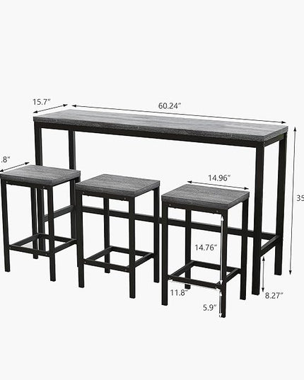 NicBex Kitchen Table Set Dining Room Table Set Modern Design Kitchen Dining Table, Pub Table, Long Dining Table Set with 3 Stools for Kitchen, Apartment, Easy Assembly, Gray - LeafyLoom