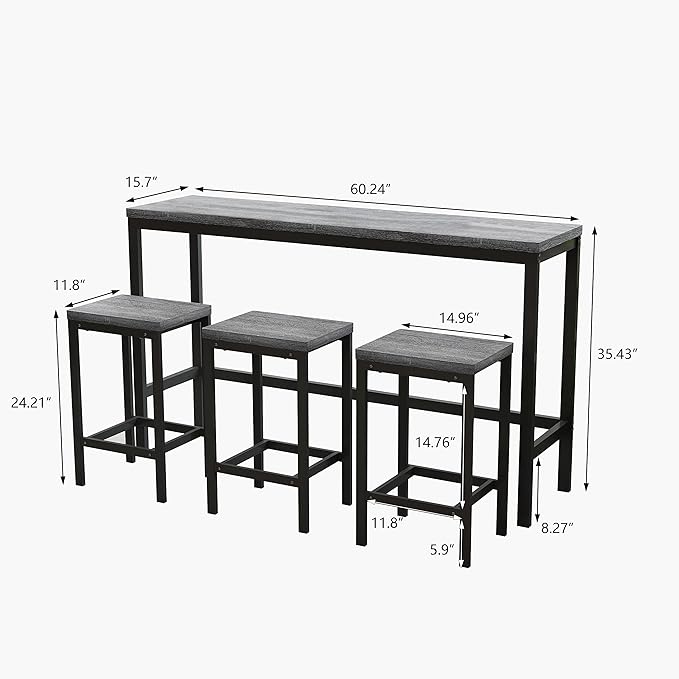 NicBex Kitchen Table Set Dining Room Table Set Modern Design Kitchen Dining Table, Pub Table, Long Dining Table Set with 3 Stools for Kitchen, Apartment, Easy Assembly, Gray - LeafyLoom