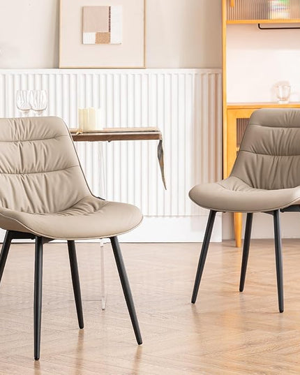 Kidol & Shellder Modern Dining Chairs Set of 2 Kitchen & Dining Room Chairs Upholstered Accent Chair Living Room Chairs Kitchen Chairs Comfy Chair for Bedrooms Waiting Room Home(Khaki) - LeafyLoom