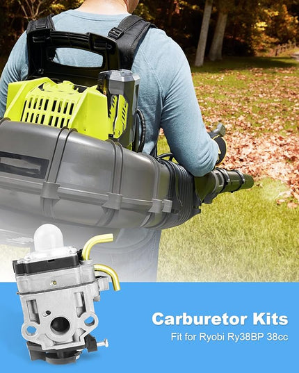 Carburetor Kits 308054129 Fits for Ryobi RY38BP 38cc Backpack Blower, with Gaskets Fuel Line Filter - LeafyLoom