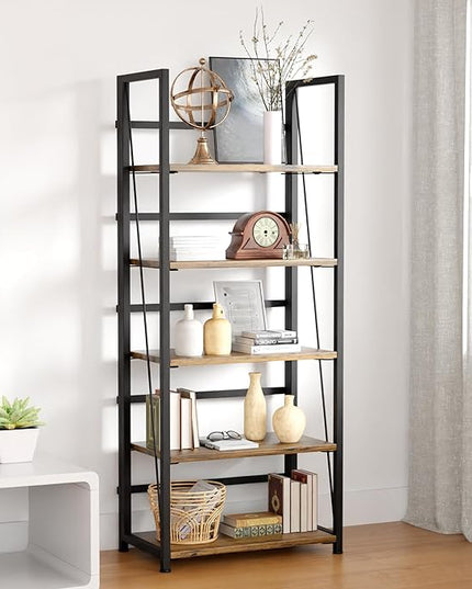 5 Tier Wood Book Shelf Organizer, No Assembly Bookshelf for Bedroom Living Room Office, Rustic Foldable Book Case, Tall Bookshelves, Open Book Shelves, Decorative Folding Shelf Display, Tall Bookcase - LeafyLoom