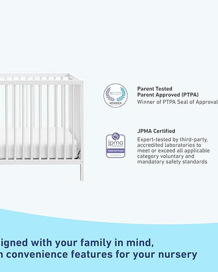 Graco Teddi 5-in-1 Convertible Crib (White) – GREENGUARD Gold Certified, Converts to Daybed, Toddler & Twin Bed with Headboard and Footboard, Adjustable Mattress Height - LeafyLoom