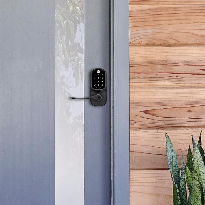 Yale Assure Lever Entry Door Handle with Keypad, Black Suede Smart Door Lock with Handle, Back-Up Key, and Z-Wave, ‎YRL226-ZW2-BSP Yale