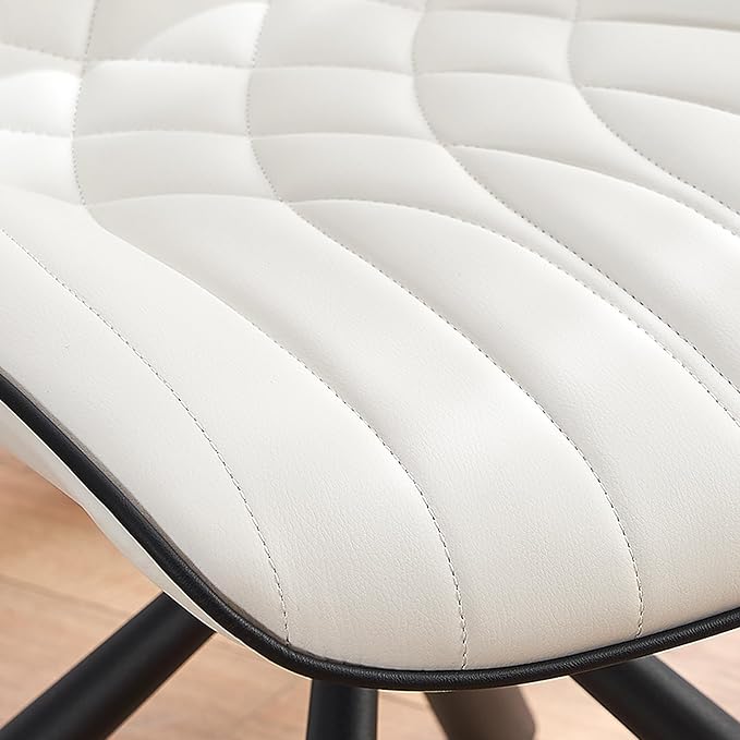 YOUNUOKE Upholstered Dining Chairs Set of 2 Comfortable Mid Century Modern Kitchen Chair with Sturdy Metal Legs Faux Leather Dinner Chairs for Kitchen Dining Room, White - LeafyLoom