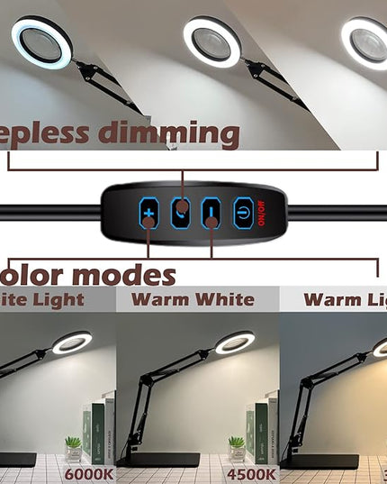 5X & 10X Magnifying Glass with Light and Stand, KIRKAS 2-in-1 Stepless Dimmable and 3 Color Modes LED Magnifying Desk Lamp, 10X Ultra-high Magnification Glass Lens for Precision Machinery Repair-Black - LeafyLoom
