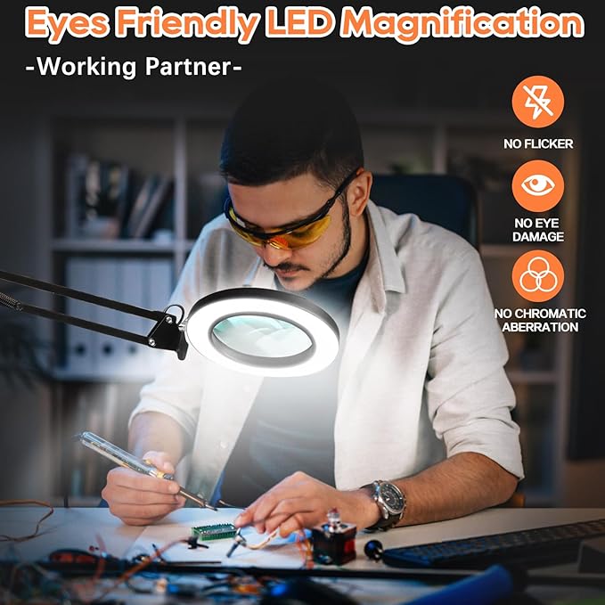 10X Magnifying Glass with Light, Adjustable Swing Arm 72 LEDs Real Glass Lens Magnifier Light,3 Color Modes 10 Stepless Dimmable,Perfect for Daily Reading,Hobbies, Crafts - LeafyLoom