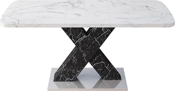 NicBex 62.99Inch Expandable Dining Table,Modern Kitchen Table with White Marble Tabletop and MDF White X-Shape Legs for 6 to 8,Large Dining Room Table for Kitchen,Meeting Living Room,Antique White - LeafyLoom