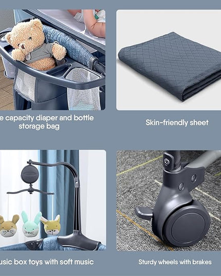 BabyBond Baby Bassinet Bedside Crib, Pack and Play with Sheet, Diaper Changing Table and Music Mobile from Newborn to Toddles, Portable Large Playard - LeafyLoom