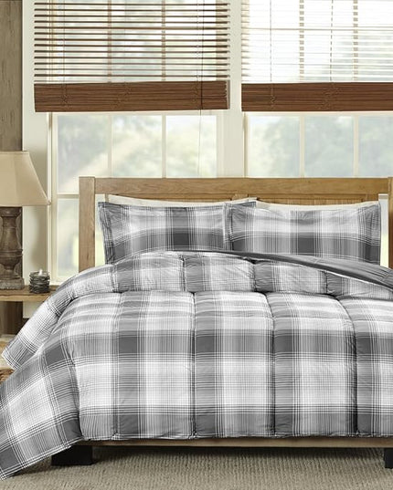 Woolrich Comforter Set, Cabin Lodge, Warm Cover for Colder Season, Modern Cottage-Inspired Down Alternative Ultra Soft Microfiber Bedding, Matching Sham, Plaid Grey Twin 2 Piece - LeafyLoom
