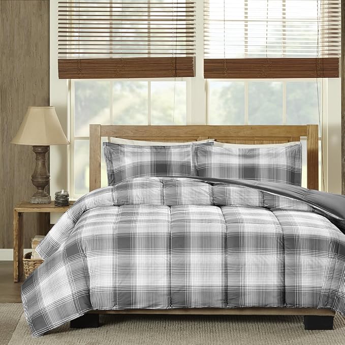 Woolrich Comforter Set, Cabin Lodge, Warm Cover for Colder Season, Modern Cottage-Inspired Down Alternative Ultra Soft Microfiber Bedding, Matching Sham, Plaid Grey Twin 2 Piece - LeafyLoom