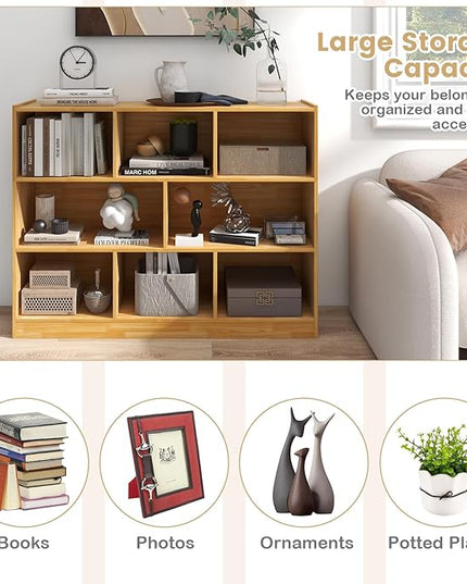 Giantex Wood 8 Cube Bookcase, Open Freestanding 3-Tier Bookshelf, Multipurpose Display Shelf for Living Room, Bedroom, Children's Playroom, Reading Room - LeafyLoom