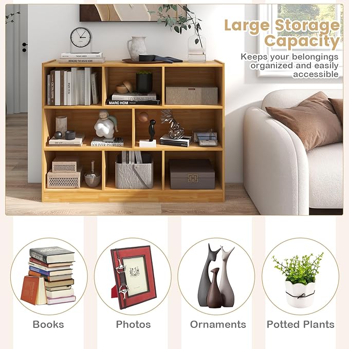 Giantex Wood 8 Cube Bookcase, Open Freestanding 3-Tier Bookshelf, Multipurpose Display Shelf for Living Room, Bedroom, Children's Playroom, Reading Room - LeafyLoom
