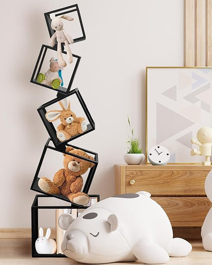Unique Bookshelf, Book Shelves for Living Room, Geometric Bookcase, Modern Bookcase, Cool Bookshelf, Black Bookshelf, 67" Tall, Metal - LeafyLoom
