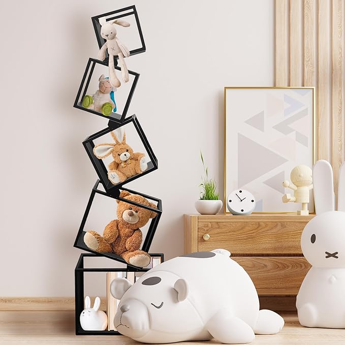 Unique Bookshelf, Book Shelves for Living Room, Geometric Bookcase, Modern Bookcase, Cool Bookshelf, Black Bookshelf, 67" Tall, Metal - LeafyLoom