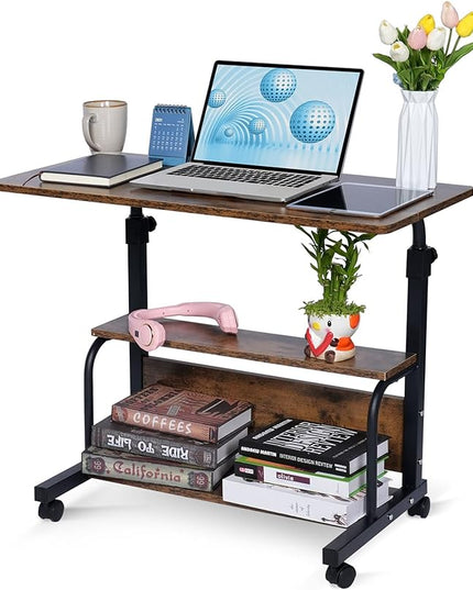 Portable Rolling Desk Adjustable Laptop Desk Small Standing Desk Home Office Desks for Small Spaces Table, 31.5" Rustic Uplift Study Desk Mobile Computer Work Desk on Wheels - LeafyLoom