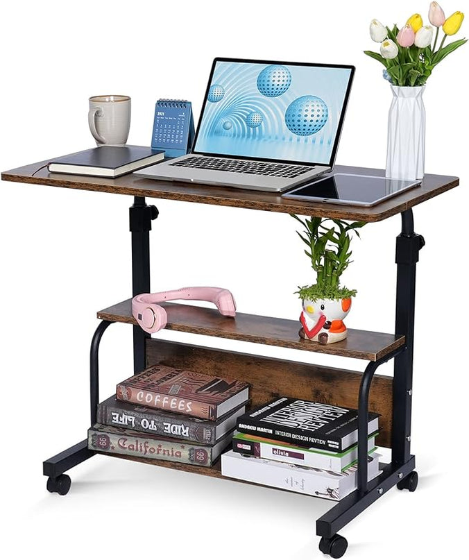 Portable Rolling Desk Adjustable Laptop Desk Small Standing Desk Home Office Desks for Small Spaces Table, 31.5" Rustic Uplift Study Desk Mobile Computer Work Desk on Wheels - LeafyLoom
