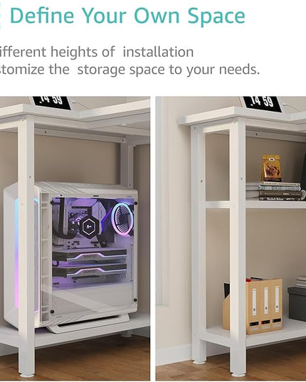 Lufeiya White L Shaped Computer Desk with Power Outlet Shelves, 47 Inch Corner Desk for Home Office Bedroom, L-Shaped Study Writing Working PC Desks, White - LeafyLoom