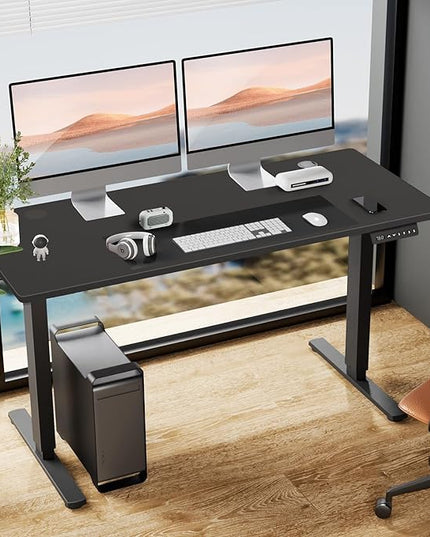 SMUG Standing Desk, Adjustable Height Electric Sit Stand Up Down Computer Table, 55x24 Inch Ergonomic Rising Desks for Work Office Home, Modern Gaming Desktop Workstation, Black - LeafyLoom