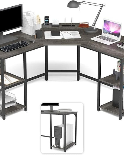 Elephance L-Shaped Desk with Shelves, Computer Corner Desk, Home Office Writing Workstation, Gaming Desk PC Laptop Table with Storage - LeafyLoom
