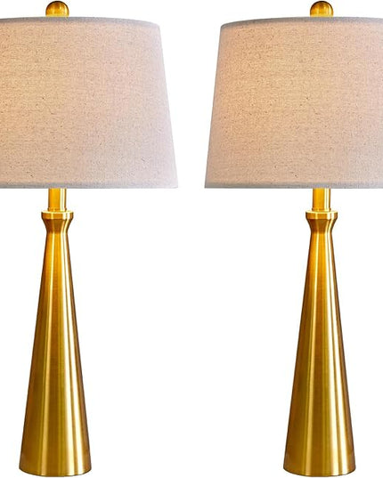 Oneach 25.75” Modern Table Lamps with USB Port Set of 2 Accent Gold Nightstand Lamp for Living Room Bedroom Office Antique Brass - LeafyLoom