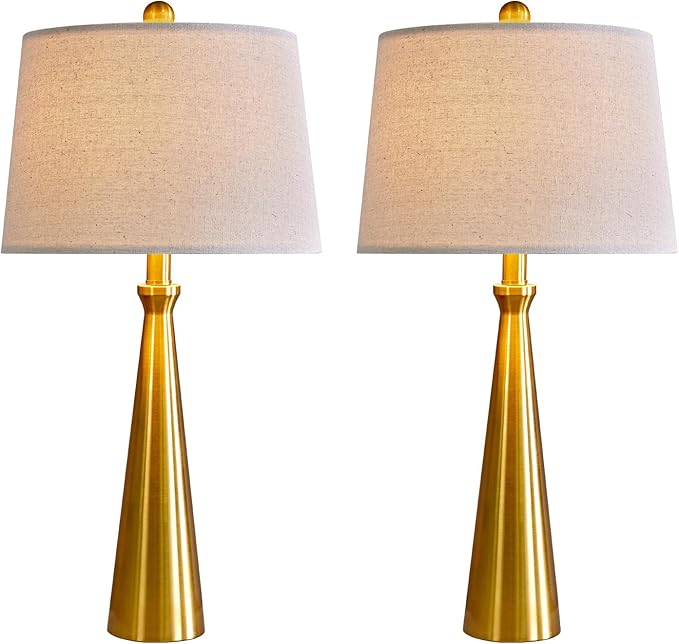 Oneach 25.75” Modern Table Lamps with USB Port Set of 2 Accent Gold Nightstand Lamp for Living Room Bedroom Office Antique Brass - LeafyLoom