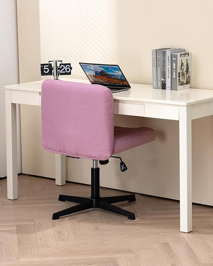 Panana Office Chair Fabric Padded Seat Armless Desk Chair Swivel Computer Task Chair Mid-Back No Wheels Accent Chair (Pink) - LeafyLoom