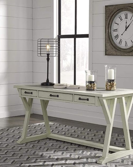 Signature Design by Ashley Jonileene Farmhouse Home Office Desk with Drawers, White & Gray - LeafyLoom