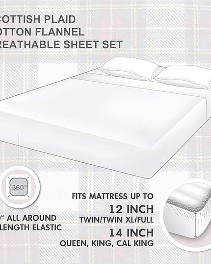 Comfort Spaces Cotton Flannel Breathable Warm Deep Pocket Sheets with Pillow Case Bedding, Cal King, Scottish Plaid Red, 4 Piece - LeafyLoom