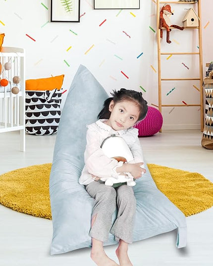 Stuffed Animal Storage Bean Bag Chair Cover, Velvet Grey Plush Toy Storage Stuff and Sit Seat for Kids/Teens/Adults, 52" x 31" Extra Large Triangle Floor Sofa, 200L/52Gal, Cover Only - LeafyLoom