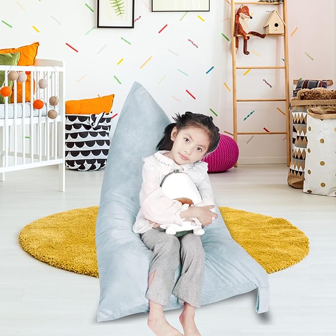 Stuffed Animal Storage Bean Bag Chair Cover, Velvet Grey Plush Toy Storage Stuff and Sit Seat for Kids/Teens/Adults, 52" x 31" Extra Large Triangle Floor Sofa, 200L/52Gal, Cover Only - LeafyLoom