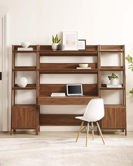Modway Bixby 3-Piece Home Office Desk and Bookshelf Display Case in Walnut - LeafyLoom