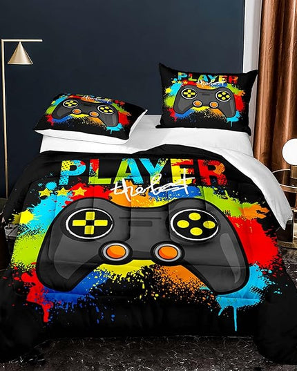 Game Console Comforter Set for Boys Colorful Graffiti Gaming Lightweight Microfiber Bedding Sets Modern Gamer Duvet for All Season Teens Bedroom Decor - LeafyLoom