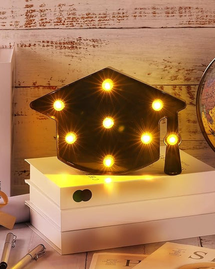 VIHOSE Graduation Bachelor Cap Lights Sign Table Decoration Light up Decoration Battery Powered Graduation Hat for Home Bar Party Bedroom Tabletop Decoration Graduation Gift VIHOSE