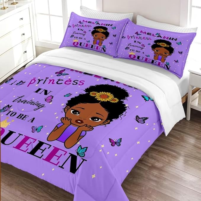 Black Girl Comforter Set Queen for Kids,Black Girl Magic Bedding Set,African American Girl Inspirational Quotes Comforter Set,Black Princess Bed Bedroom Set - LeafyLoom