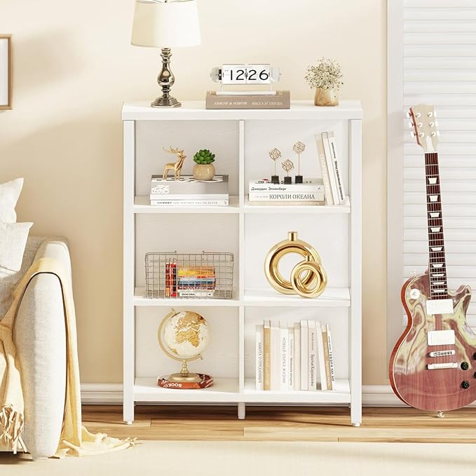 FATORRI 6 Cube Storage Organizer Shelf, Wood and Metal Cubby Bookcase, Modern Cube Bookshelf (White Oak) - LeafyLoom
