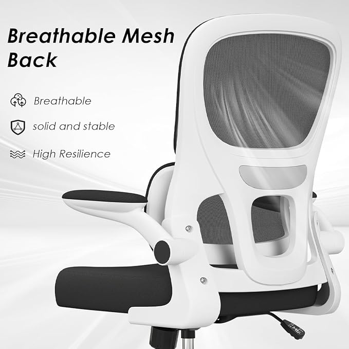 Soohow Ergonomic Home Office Chair, Mesh Desk Chair with Lumbar Support, Comfy Computer Desk Chair with Flip Armrest Rolling Wheels, White. - LeafyLoom